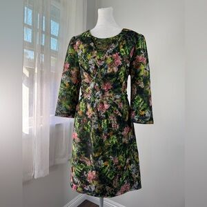 Lancy from 25 Green Floral Print Beaded 3/4 Sleeve Knee Length Dress